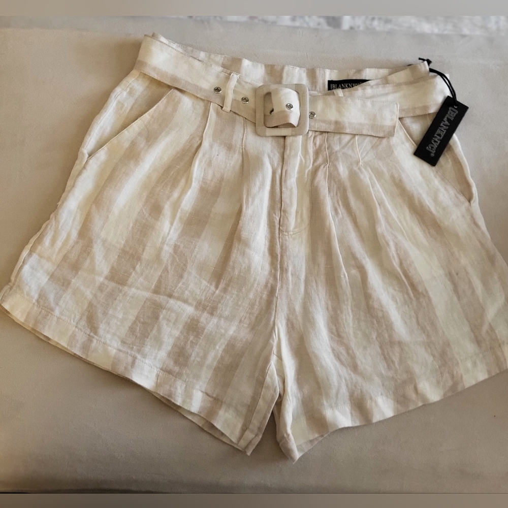 Blank NYC Cream High Waist Women's Shorts 100% LINEN